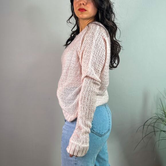 Wooden Ships Open Knit Fuzzy Light Pink Oversized Sweater - Picture 2 of 7